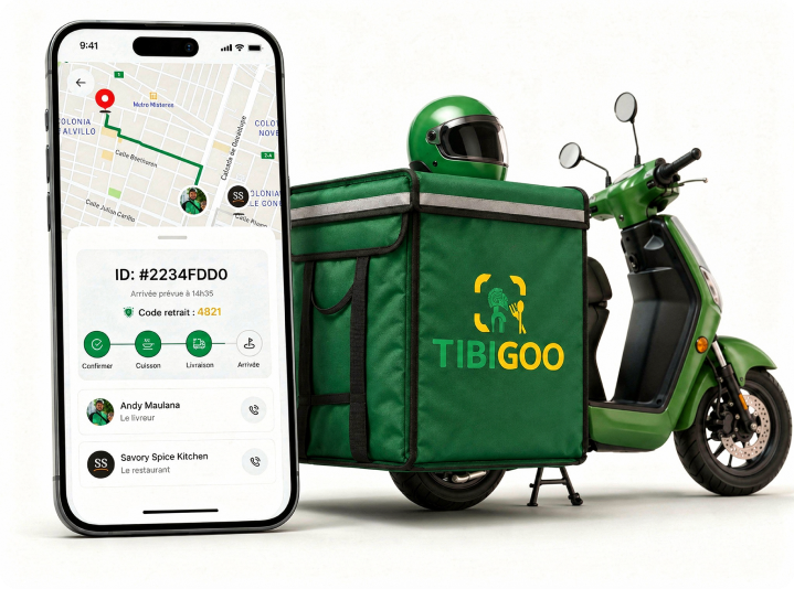 Livreur TIBIGOO avec scooter et application